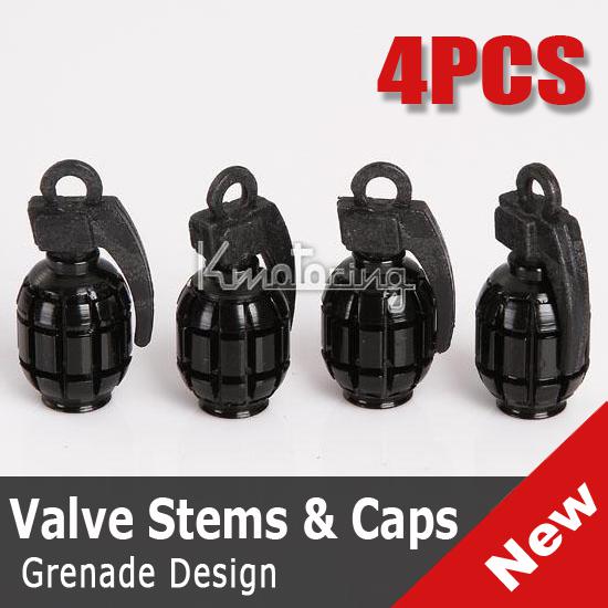 4x  grenade bike car motors motorcycle tire tyre air valve dust cap cover black