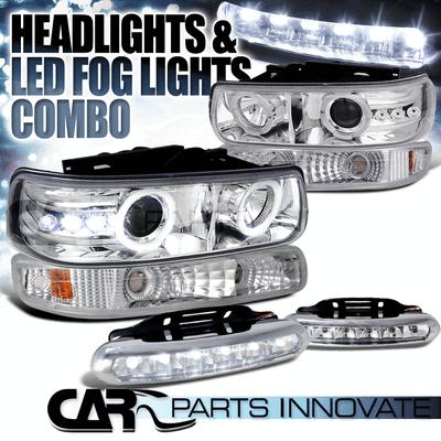 Silverado tahoe suburban chrome projector headlights+bumper lamps+led fog lamps