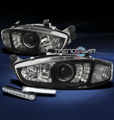 97-02 mitsubishi mirage 2dr halo led black projector head lights+led drl signal