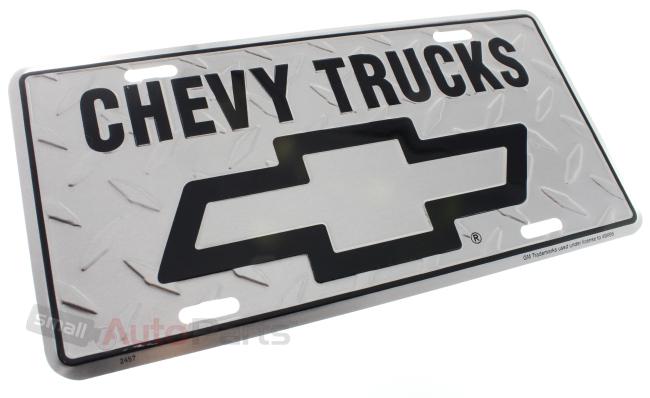 Chevy trucks license plate aluminum stamped chrome metal bowtie auto/car tag