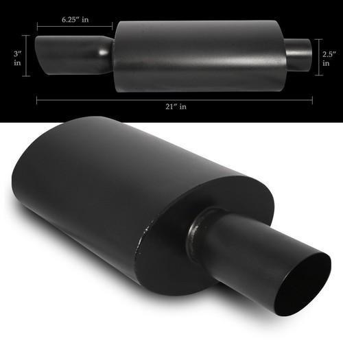 Universal 3" slant tip 2.5" inlet black ceramic stainless steel exhaust muffler