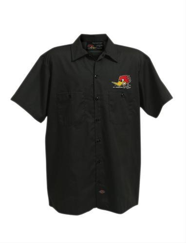 Work shirt short sleeve button down charcoal mr. horsepower logo med