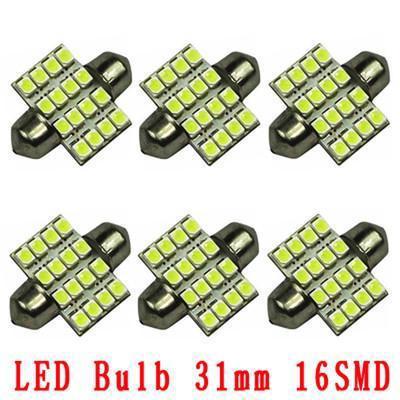 6pcs xenon white led bulbs 31mm festoon 16-smd dome map interior car light lamps