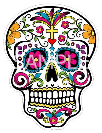Day of the dead decal sugar skull sticker full color size approx 3" x 4"