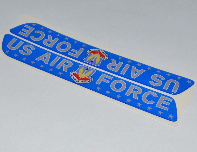 2 blue "air force tactical comand" saddlebag latch reflector decals for harley 