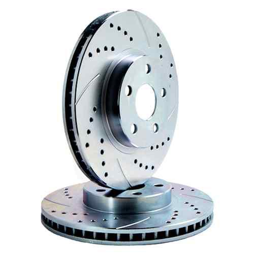 New front pair double drilled & slotted high performance brake rotors