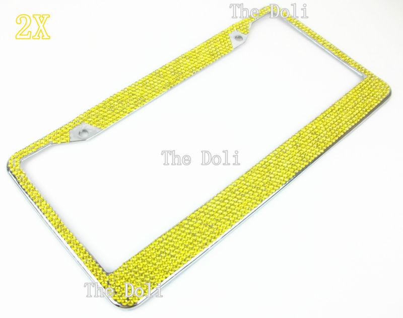 2x yellow bling crystal rhinestone handmade license plate frame