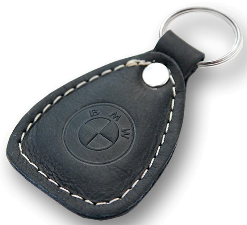 New leather black / white keychain car logo bmw auto emblem keyring