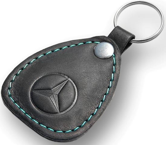 New leather black / turquoise keychain car logo mercedes auto emblem keyring