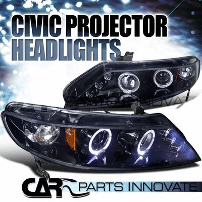 Glossy piano black honda 06-11 civic 4dr sedan tinted led projector headlights