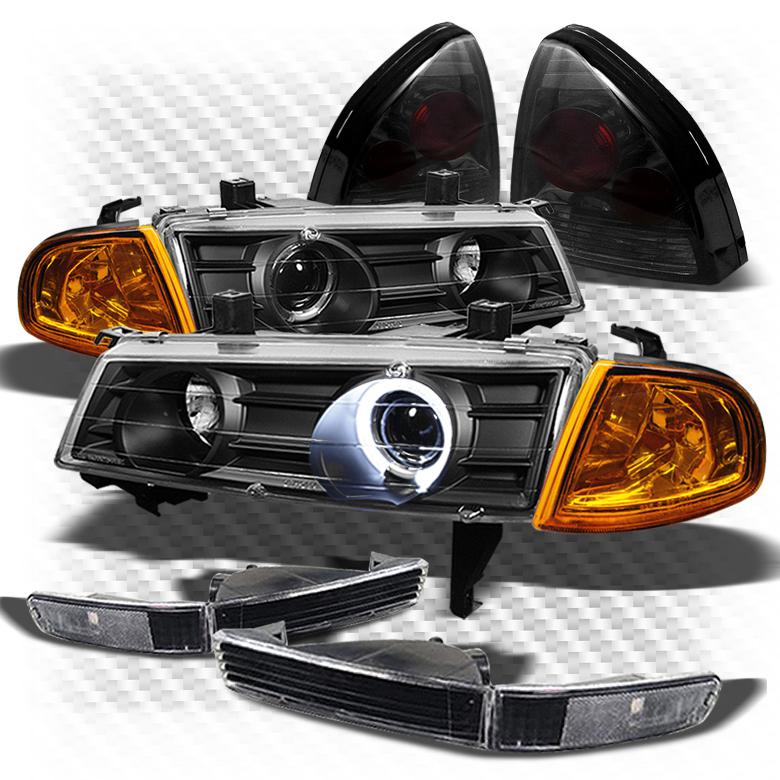 92-96 prelude black pro headlights + amber corner + bumper + smoked tail lights