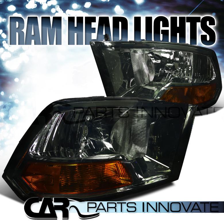 Dodge 09-12 ram 1500 2500 3500 euro smoke crystal headlights lamp w/ amber