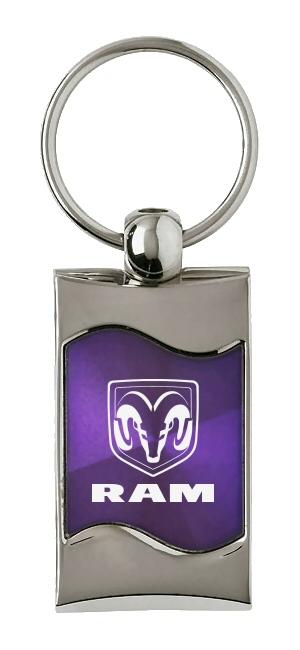 Dodge ram purple rectangular wave metal key chain ring tag key fob logo lanyard