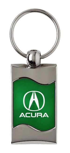 Acura green rectangular wave metal key chain ring tag key fob logo lanyard