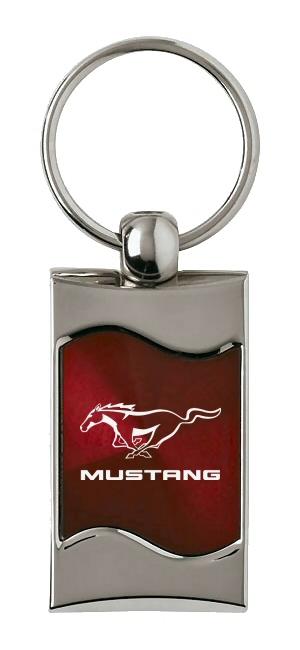 Ford mustang burgundy rectangular wave key chain ring tag key fob logo lanyard