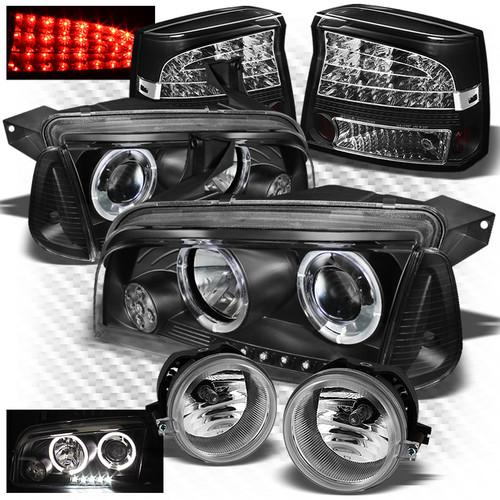 09-10 charger black pro headlights set + led perform tail lights + fog lights