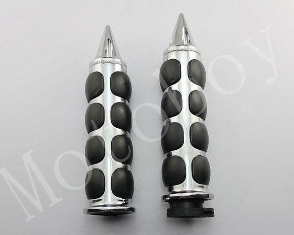 Chrome pointed-end 1" handlebar grips for harley dyna softail sportster touring