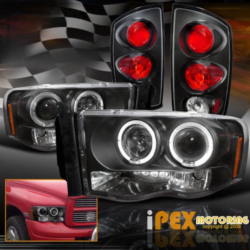 02-05 dodge ram black halo projector head lamps w/ euro rear tail light combo