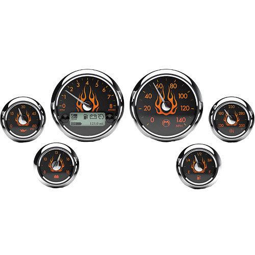 Medallion premium 6 gauges chrome trim flame face 04-13 harley touring flht fltr