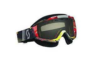 Scott hustle snowcross w/ silver chrome acs thermal lens goggles,tangent red/yel