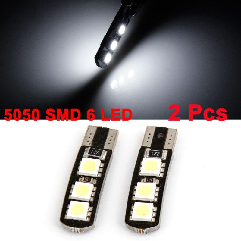 2 x no error t10 white 6 led 5050 smd dashboard license plate light bulb for car