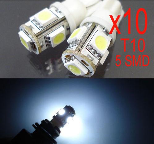 10 x white t10 wedge 5-smd 5050 led light bulbs 192 168 194 w5w 2825 158 