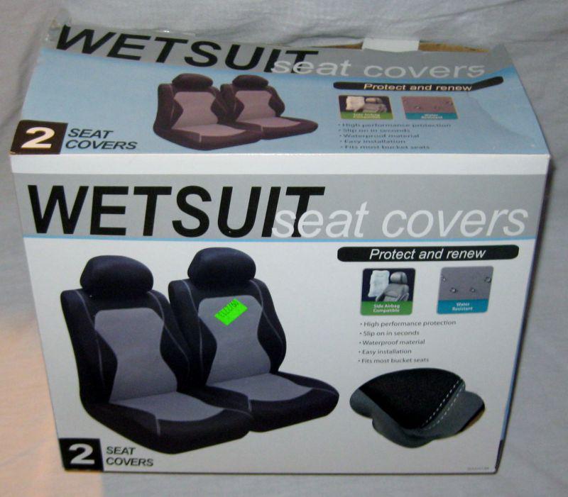 New wetsuit seat covers set - 2 universal bucket car seat covers black / gray