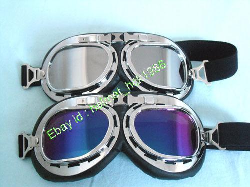 2 motorcycle scooter pilot steampunk cruiser color + silver lens cycling goggles