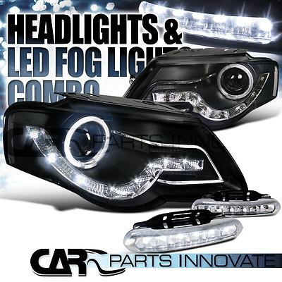 06-10 passat euro black r8 drl halo projector headlights+6-led fog lamps