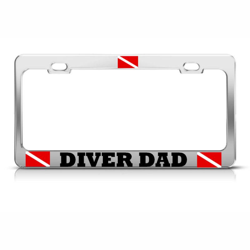 Diver dad license plate frame heavy metal love scuba diving tag border