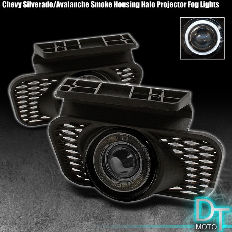 Smoked 03-06 silverado 02-06 avalanche halo projector bumper fog lights lamps