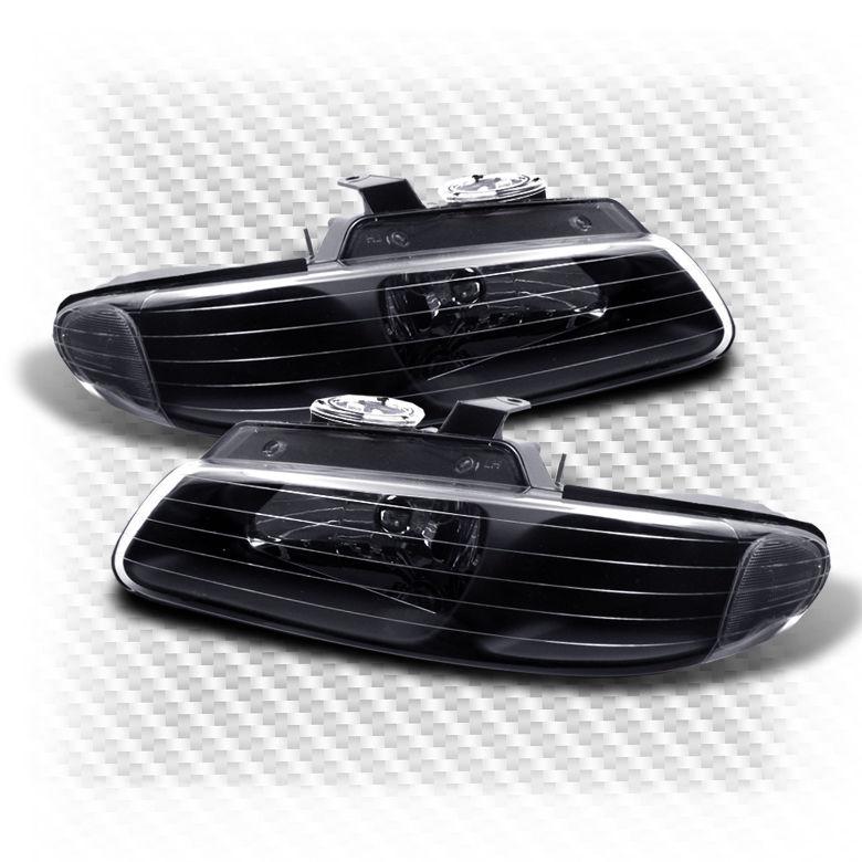 1996-2000 dodge carvan voyager euro black headlights head lights pair set lamp