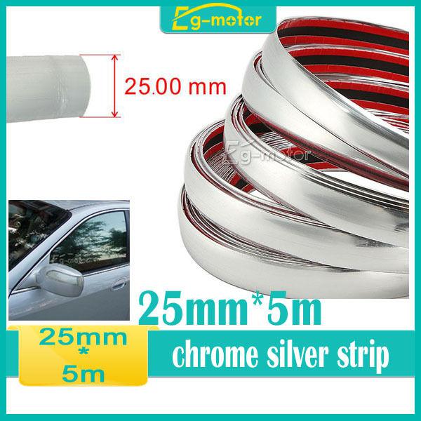 25mm x 5m diy car side trim molding interior chrome silver strip u-style