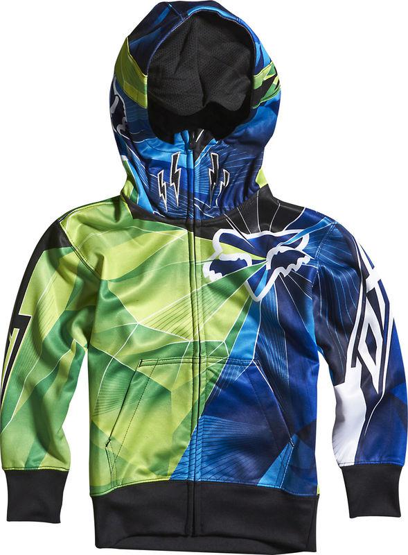 Fox kids radeon day glo green full zip hoody sweatshirt mx 2014 blue white black