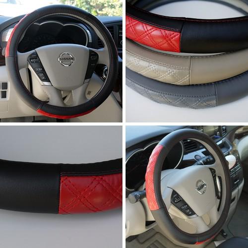 Leather steering wheel cover 57009 black+red hummer fiat car suv 14"-15" 38cm