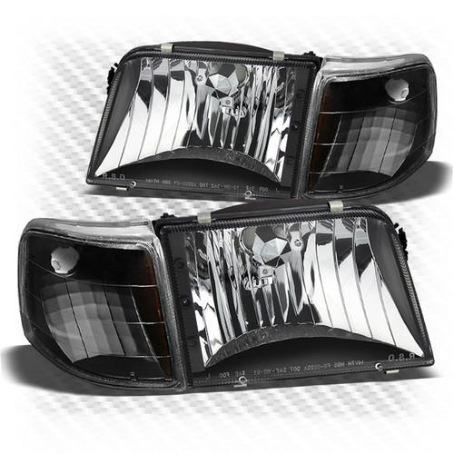 93-97 ranger black crystal headlights front lamps + corner lights replacement