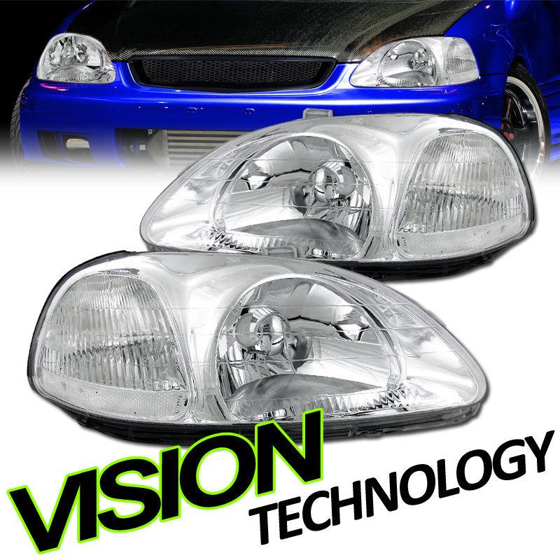 96 97 98 civic coupe/hatchback/sedan chrome crystal head lights lamps left+right