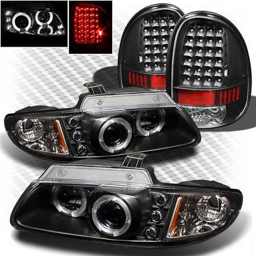 96-00 caravan, voyager black projector headlights + black led tail lights combo