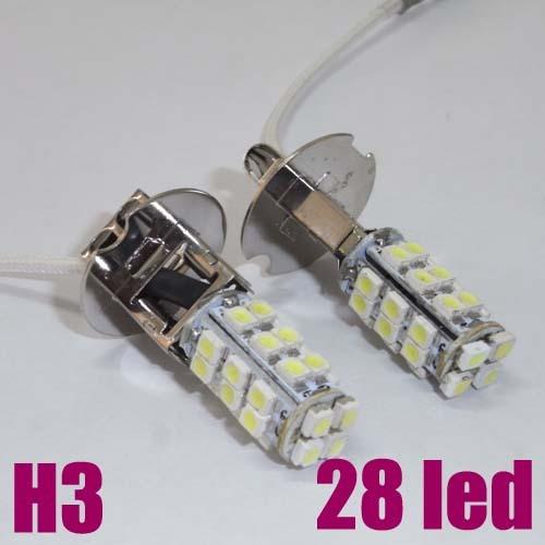 2x new white car h3 3528 smd 28 led head light headlight bulb lamp