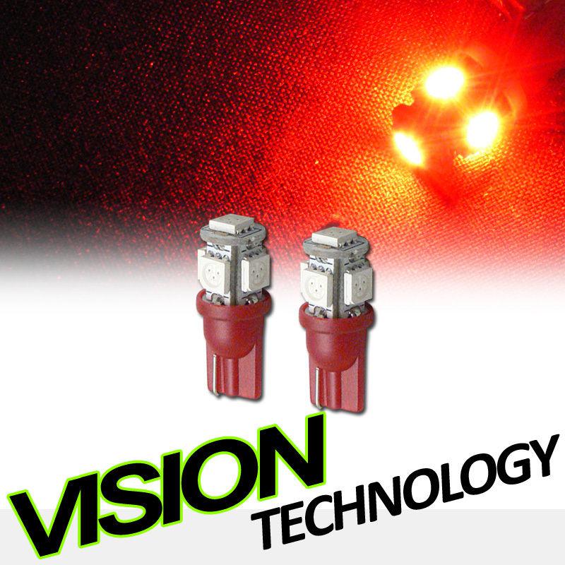 2pc super red t10 wedge 5x 5050 smd led car side marker/license plate light bulb