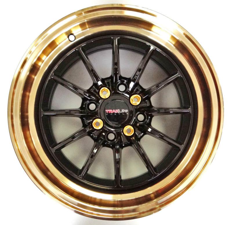 15x8.25 black gold lip traklite chicane 4x100 w/ 195/45/15 toyo tires ef eg ek 