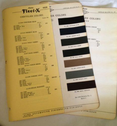 Original 1939 chrysler~paint chips~automotive~acme paints~color chart~new yorker
