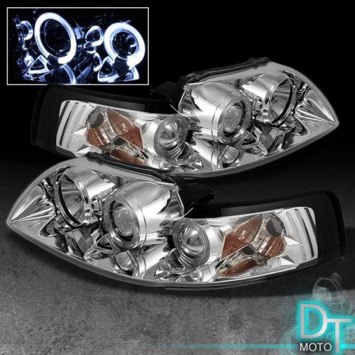 99-04 ford mustang dual halo projector clear headlights lights lamps left+right