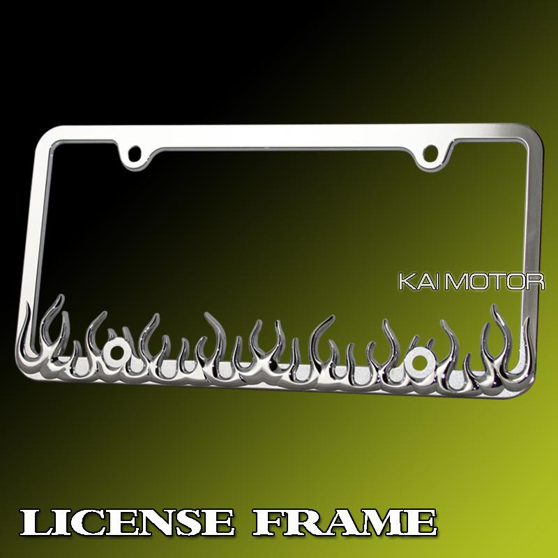 3d fire flame die cast zinc chrome finish license plate frame mazda nissan honda