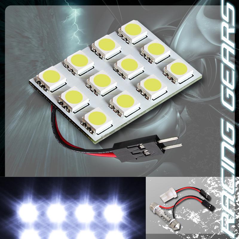 1x white 12 smd led replacement interior dome map light t10 &  festoon adapters