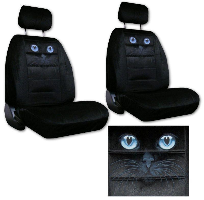 Blue cat eyes black 2 low back bucket car truck suv seat covers pp #2