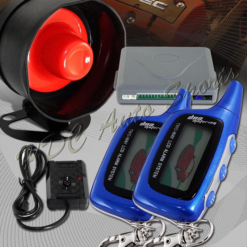 2 way anti car theft alarm systel remote engine start w/ lcd blue controller