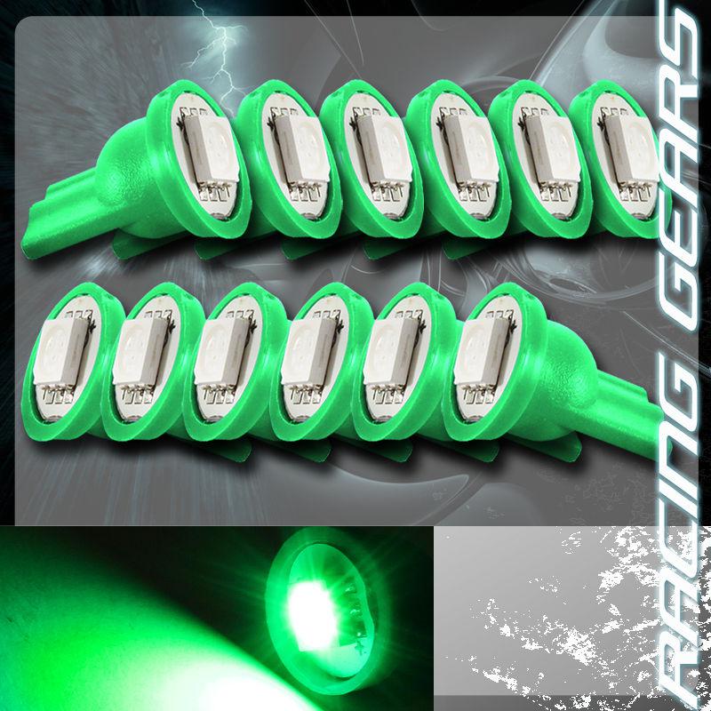 12x green smd led t10 wedge interior instrument panel gauge license light bulbs