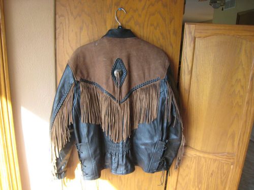 Hot leather xl ladies brown &amp; black leather motorcycle jacket with fringe &amp; chap