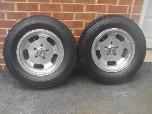 Vintage 15 x4 5 bolt skinny rocket aluminum slot wheels firestone 5.60-15 tires